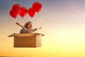 Child flying in a box